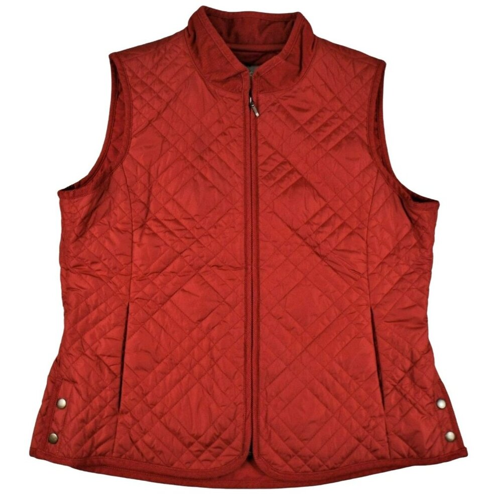 J Jill Women's Red Quilted Vest Jacket Trimmed in Corduroy size Medium  JH1001